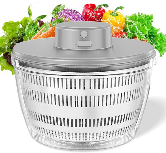 Electric Salad Spinner,6L Large Capacity Automatic Vegetables Fruit Washer Dryer Drainer Strainer,USB Charge Lettuce Spinner Cleaner with 350 ml Squeeze Bottle for Home Kitchen