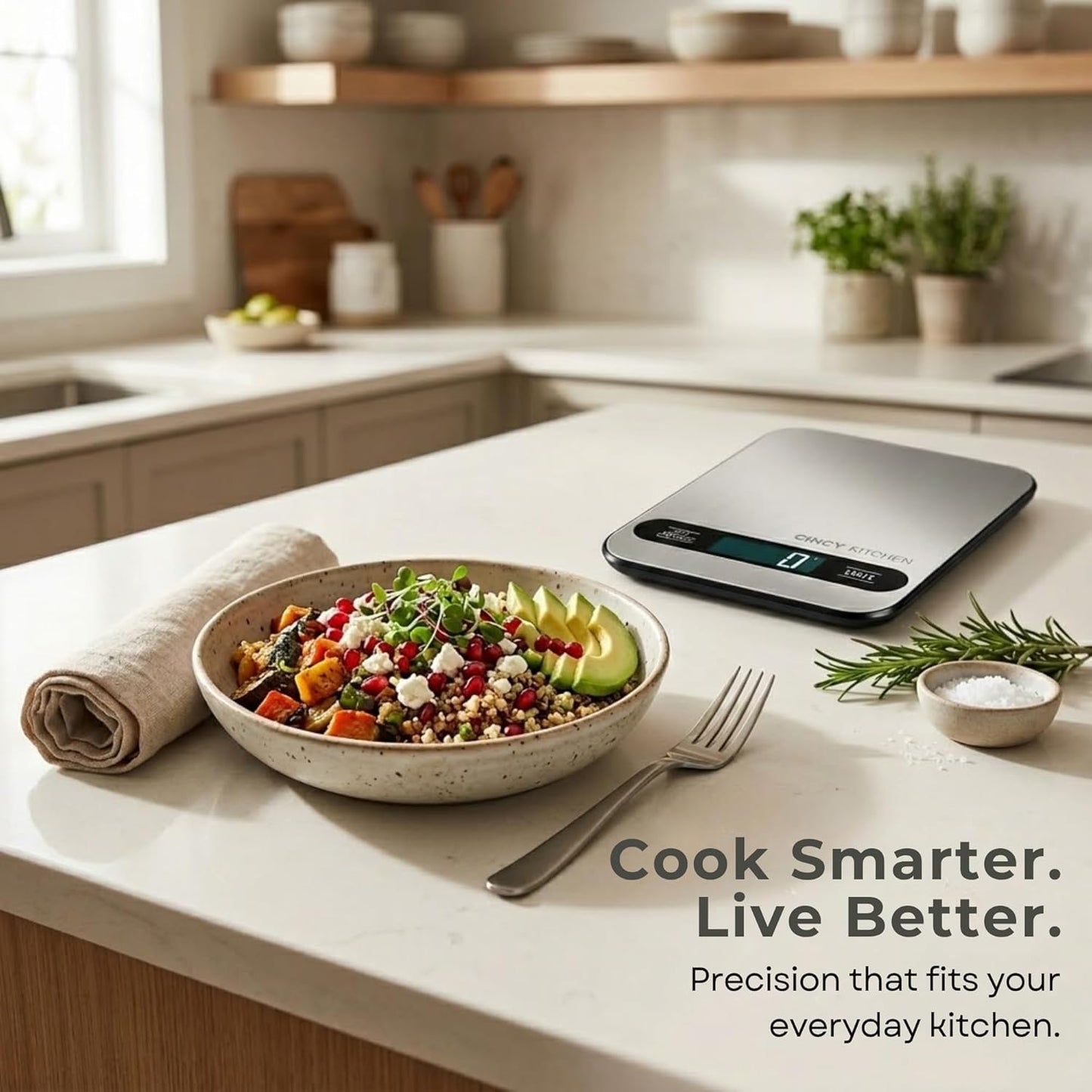 CINCY Digital Food Scale for Kitchen – Stainless Steel Kitchen Scale with Tare Function, Large LCD – Meal Prep, Baking & Cooking Scale - 6 Units (g/oz/lb/ml/kg) -10kg/22lb Capacity, 1g Precision