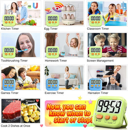 Antonki 2 Pack Digital Timer for Kids, Magnetic Countdown Kitchen Timers for Cooking, Egg, Classroom, Teacher, Exercise, Study, Oven - Battery Included