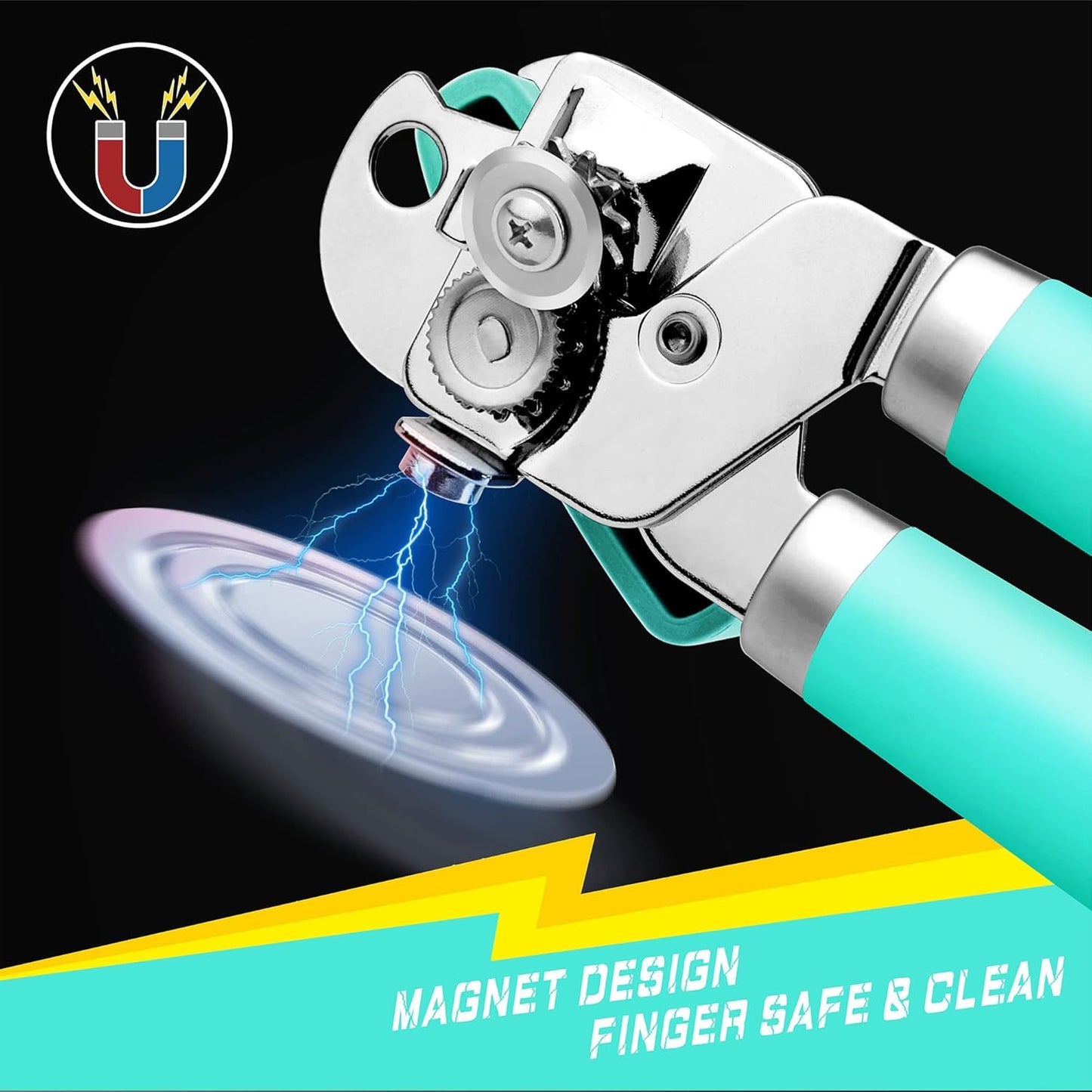 PrinChef Can Opener Manual, Can Tin Bottle Opener with Magnet - No-Trouble-Lid-Lift, Handheld Can Opener Smooth Edge with Sharp Blade, Heavy Duty and Easy to Use, for Seniors with Arthritis, Blue