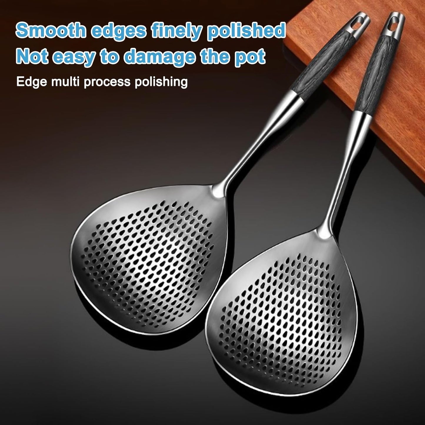 Steel Spider Strainer Skimmer Ladle, Strainer Spider Skimmers for Kitchen Cooking and Frying, Premium Strainer Spoon Diameter: 5.4Inch, Total Length: 15.4Inch