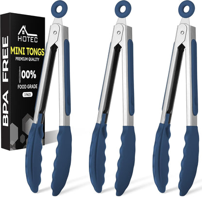 Hotec Silicone Kitchen Tongs for Cooking 9-Inch Serving Tongs with Silicone Tips, Set of 3 (Gradient Blue)