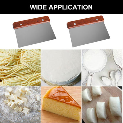 2 Pcs Bench Scraper Knife & Dough Scraper, Stainless Steel Food Cutter with Ergonomic Wood Handle, for Kitchen Baking, Cooking, Bread, Pizza & Cake