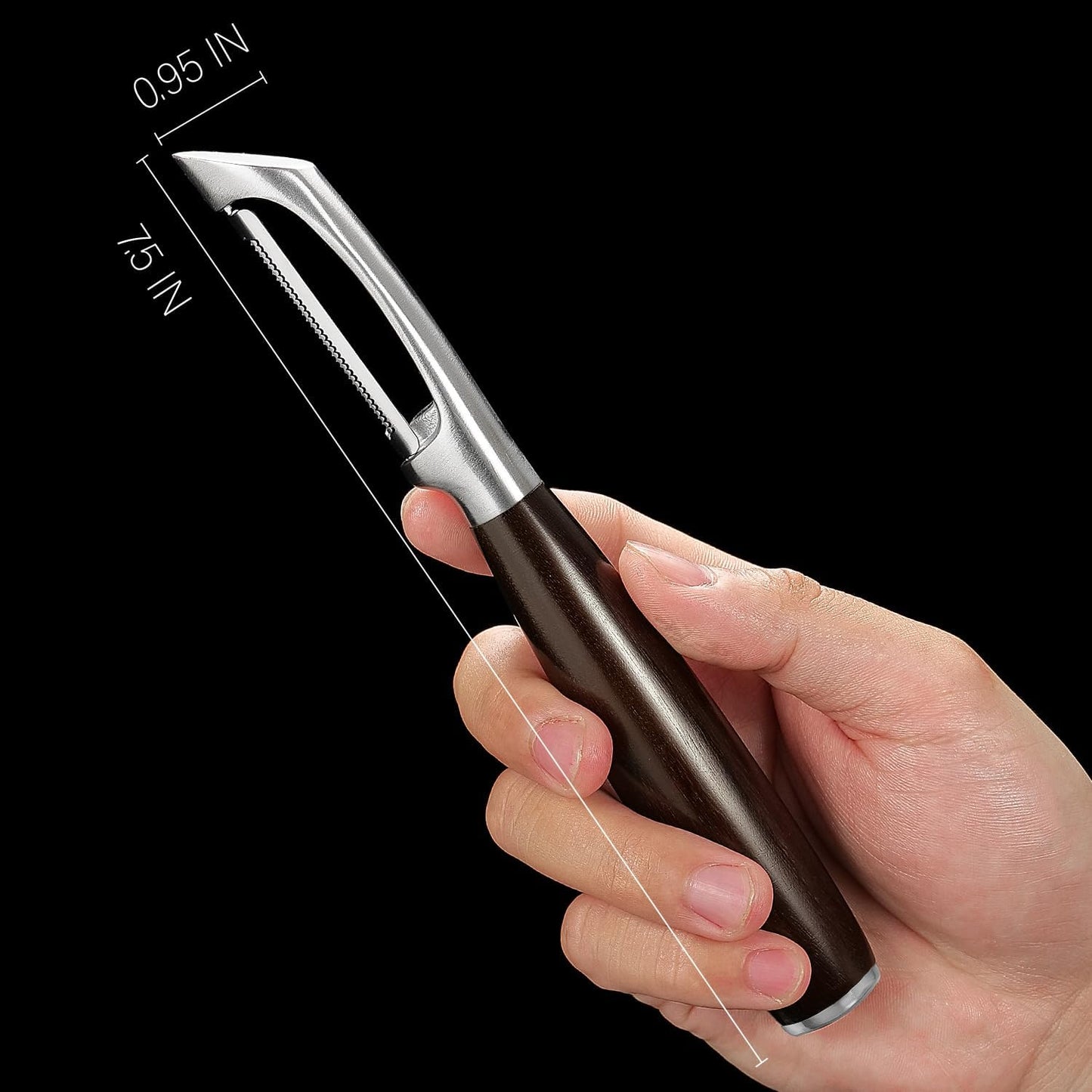 Serrated Blade Premium I Type 304 Stainless Steel Multifunctional Kitchen Peeler Real Wood Handle Ultra Sharp Blade Vegetable Potato Apple（Agarwood）