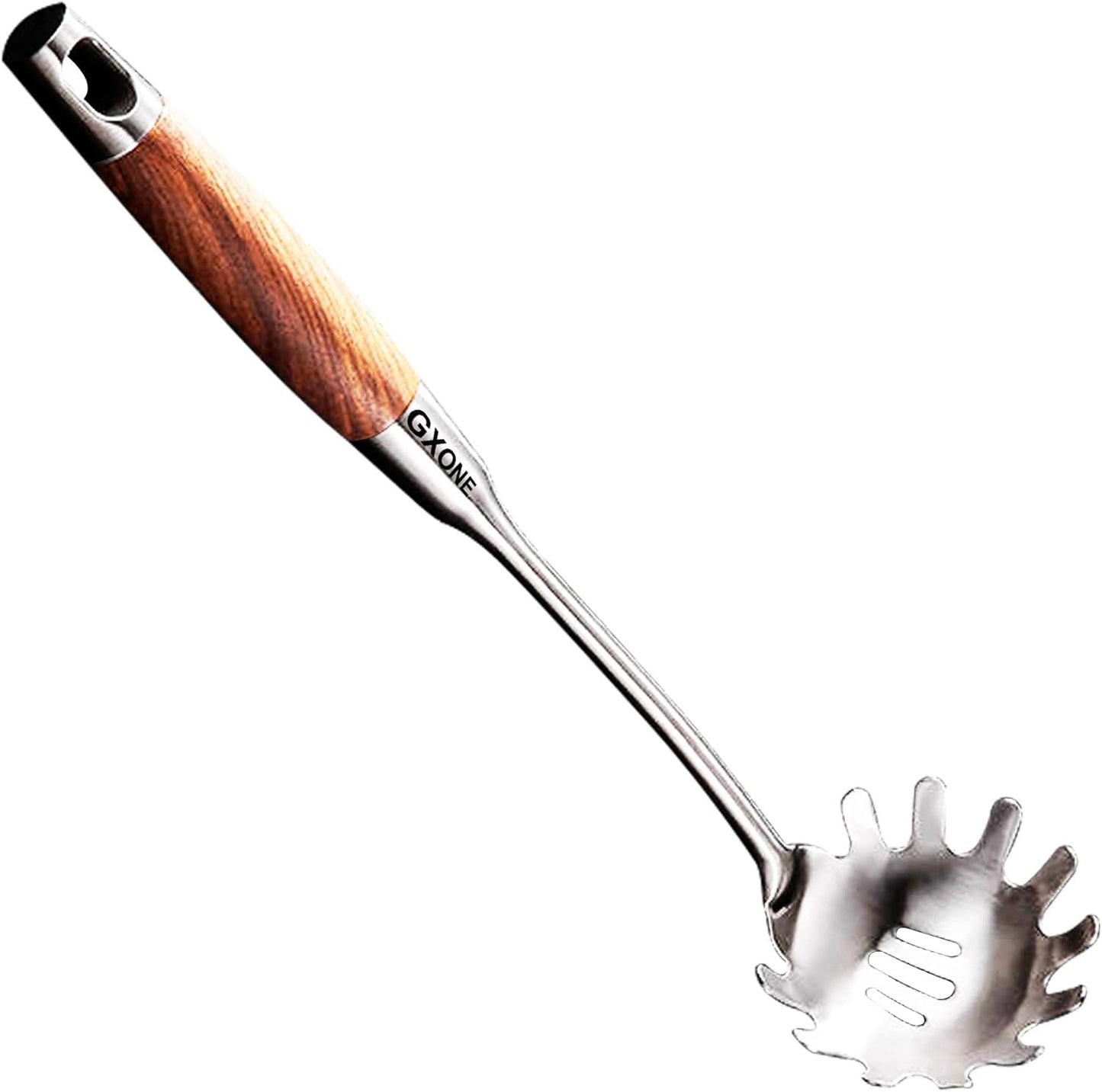 Slotted Spoon,304 Stainless Steel Skimmer Spoon with Heat Resistant Wooden Handle,Silver/15.8Inch