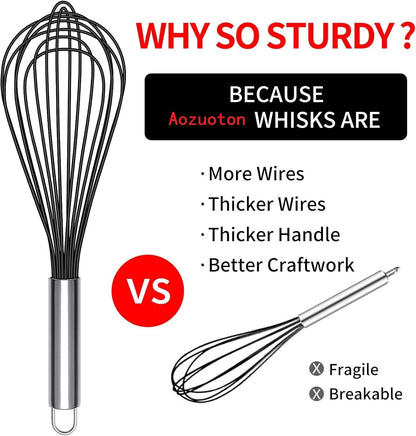 Danish Dough Whisk Stainless Steel Dough Hook Dutch Whisk for Sourdough Bread Dough Mixer Hand Wooden Handle Kitchen Whisking Mixing Tool Bread Making Tools and Supplies (3 Pack Black)
