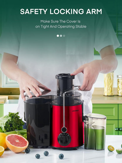 Juicer Machines, HOUSNAT Juicer Whole Fruit and Vegetables with 3-Speed Setting, 400 W Motor Quick Juicing Ideal for Beginners & Light Daily Use, Cleaning Brush and Juicing Recipe Included