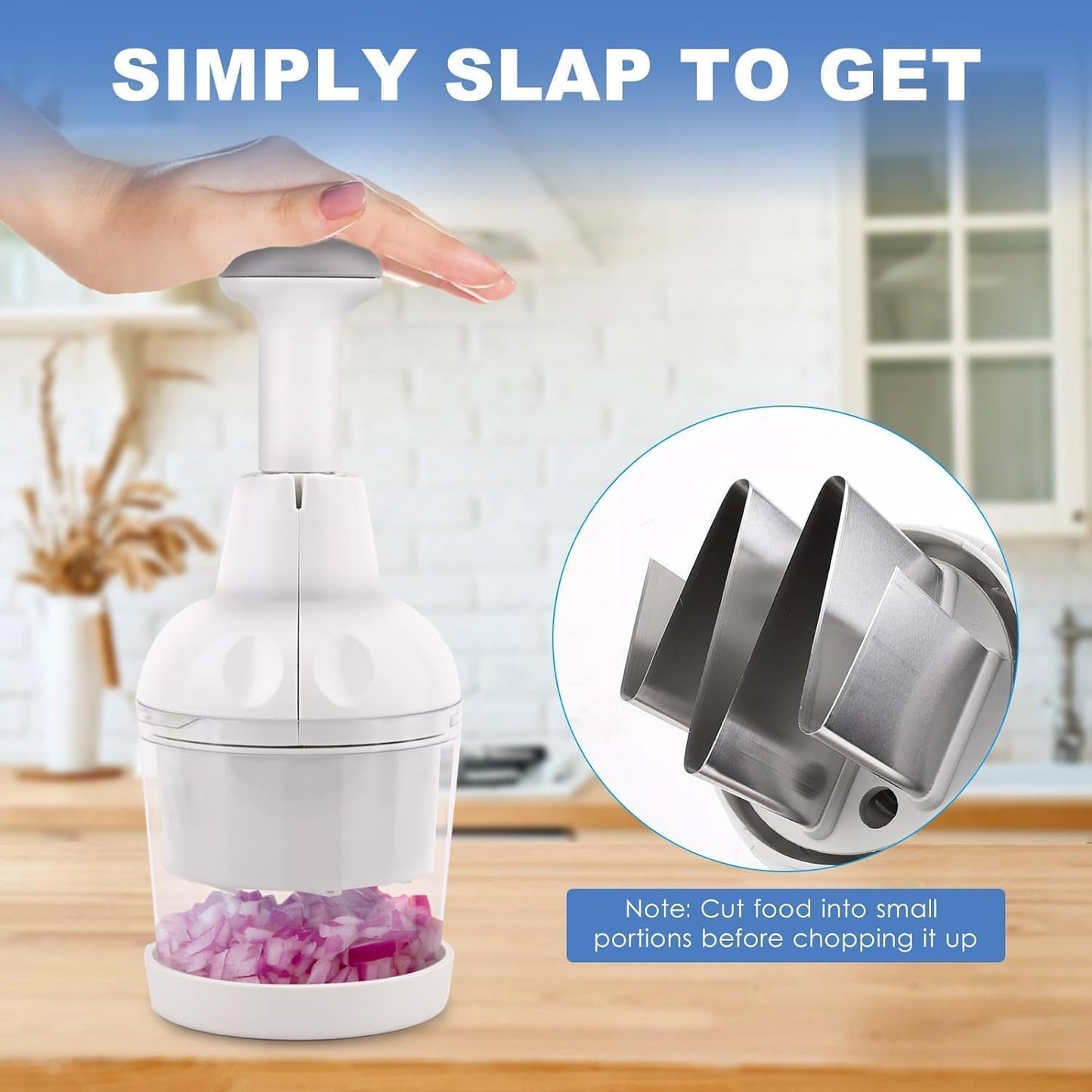 Pamperεd Chef Food Chopper, Vegetable Chopper, Onion Chopper, Garlic Chopper, Manual Hand Chopper For Vegetables Salads Onion Ginger Carrot Garlic Fruit Nuts, Dishwasher-safe, White, Easy to Clean