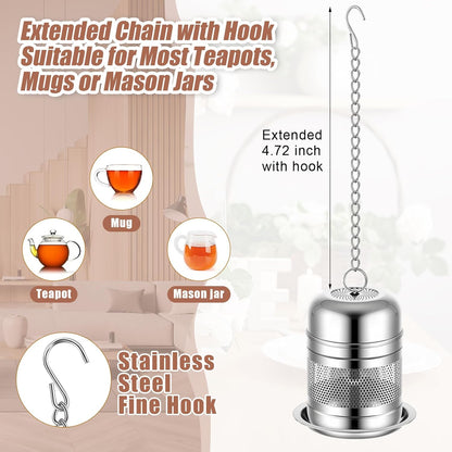 Umigy 4 Pcs Tea Infuser Strainers for Loose Tea with Scoop, Extra Fine Mesh Steeper 304 Stainless Steel Diffuser Leaf Holder with Extended Chain Hook for Brew, Spices, Seasoning, Silver