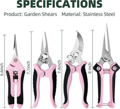EWPJDK 4 Pack Garden Pruning Shears, Stainless Steel Garden Shears, Gardening Shears, Garden Scissors, Clippers, Pruning Snips, Pruning Shears for Gardening Tools (4PCS Yellow Orange Green)
