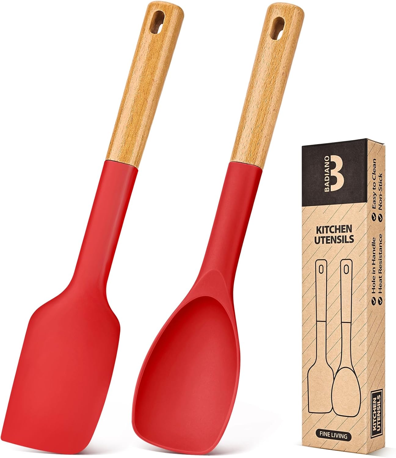 Silicone Spatula and Spoonula Set, Great For Stirring, Tough Mixing and Folding, Sturdy Bpa-Free Matte Silicone, Wooden Handle Rubber Scraper For Nonstick Cookwares (Grey)