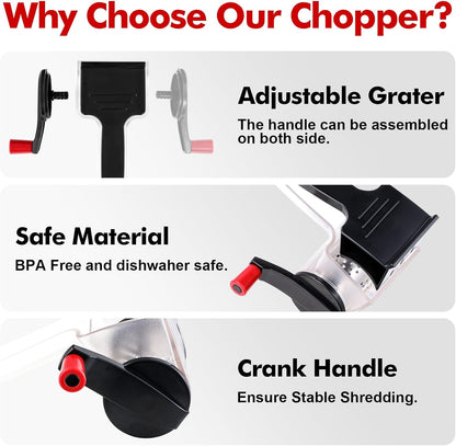 GDL Cheese Grater Hand Crank, Kitchen Rotary Grater Handheld, Dishwasher Safe Parmesan Cheese Grater with Stainless Steel Blade for Hard Cheese,Chocolate,Nuts, Black