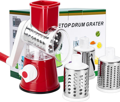Rotary Cheese Grater Hand Crank Cheese Shredder with 3 Stainless Steel Blades, Rotary Grater, for Fresh Cheese, Vegetable, Nuts,Non-slip Suction Base, Black