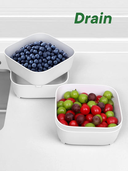 Colander for Kitchen, Detachable Fruit Bowl with Drip Tray, Plastic Food Strainer for Fruits, Vegetables, Berries and Pasta, Colander Set for Home and RV Use, Dishwasher Safe