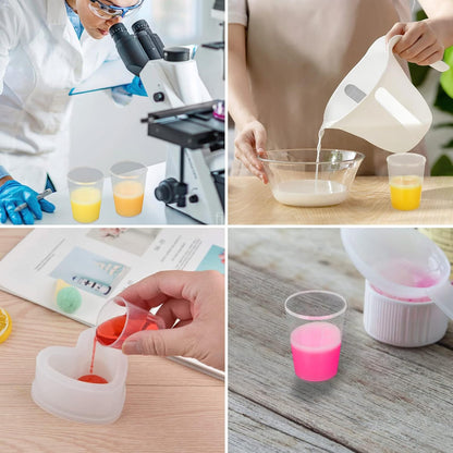 100Pcs 100ML Plastic Graduated Measuring Beaker Set, Clear Liquid Measuring Mixing Cups for Epoxy Resin, Liquid Container Beakers for Resin Epoxy Paint Food, Lab Use, Raised Graduations, Tapered Spout