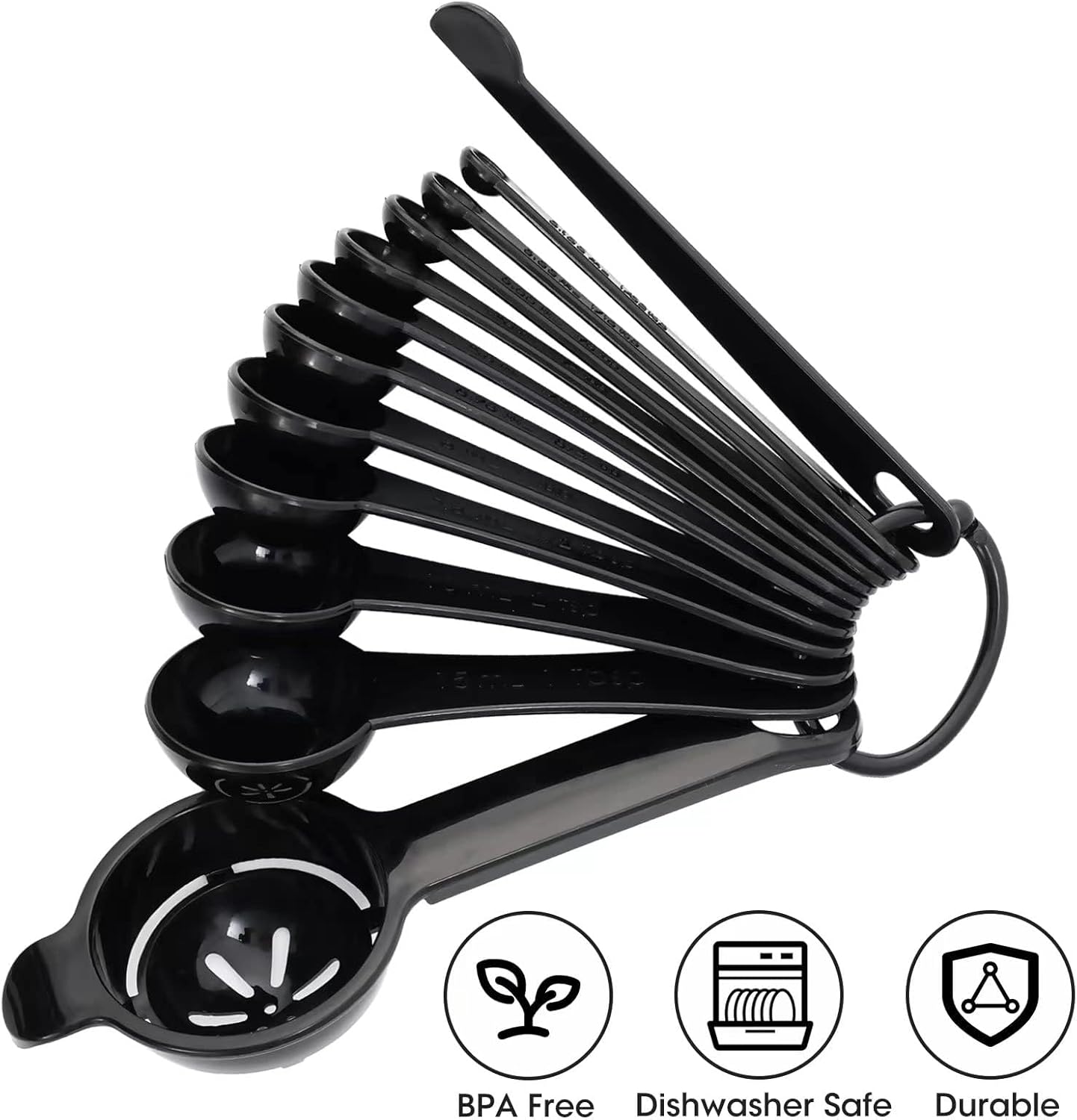DOTINGHUX Measuring Spoons, Plastic Measuring Spoons Set with Egg Separator 12-Piece,Black