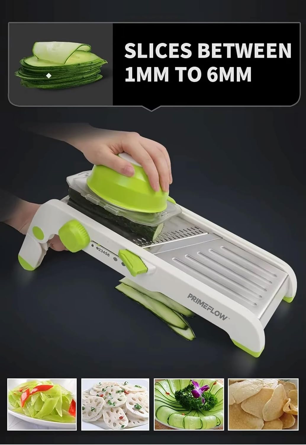 Mandoline Slicer – Adjustable Stainless Steel Vegetable Cutter with Safety Guard, Multiple Blades, Julienne & Thickness Control for Kitchen Prep