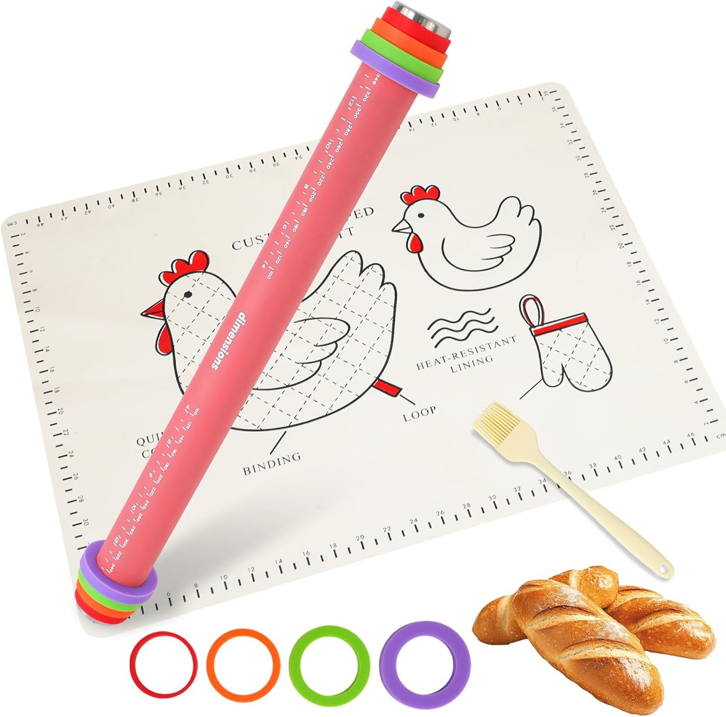 Silicone Rolling Pin for Baking,15Inch Pastry Dough Roller with Wooden Handle,Non Stick Surface Rolling Pin for Dough Cookie Pastry Tapered Dumpling Baking Supplies Kitchen Accessories