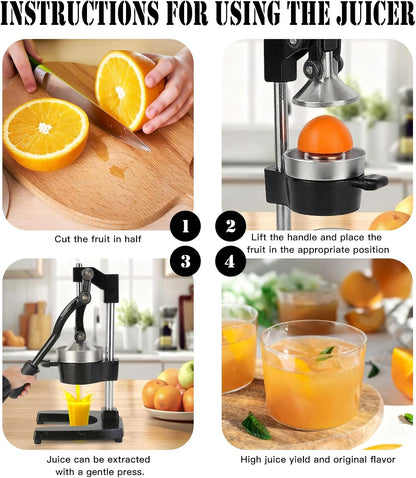 Cast Iron Juicer Hand Press – Heavy Duty Manual Citrus Juicer, Professional Orange Press, Stainless Steel Lemon Squeezer & Lime Juice Extractor (gray)