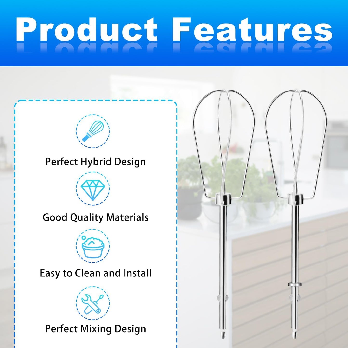 2pcs Hand Mixer Beaters Attachments Compatible with BLACK & DECKER, Universal Stainless Steel Electric Hand Mixer Whisk Replacement for Cooking and Baking