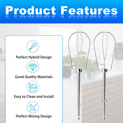 2pcs Hand Mixer Beaters Attachments Compatible with BLACK & DECKER, Universal Stainless Steel Electric Hand Mixer Whisk Replacement for Cooking and Baking