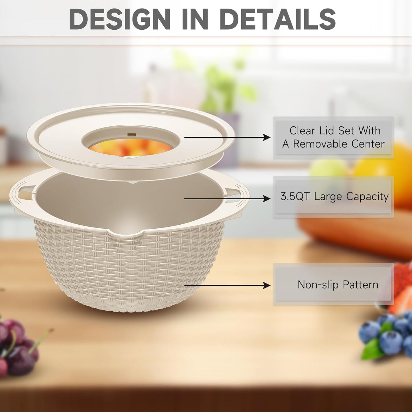 4-1 Colander with Bowl Set - Pasta Strainer - Colander for Kitchen - Strainers and Colanders Rice Strainer Fruit Cleaner Veggie Wash Sink Strainer Kitchen Essentials - Black