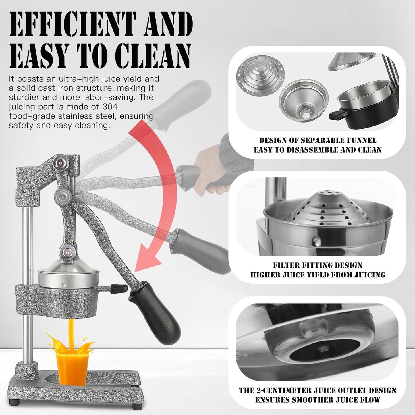 Cast Iron Juicer Hand Press – Heavy Duty Manual Citrus Juicer, Professional Orange Press, Stainless Steel Lemon Squeezer & Lime Juice Extractor (gray)