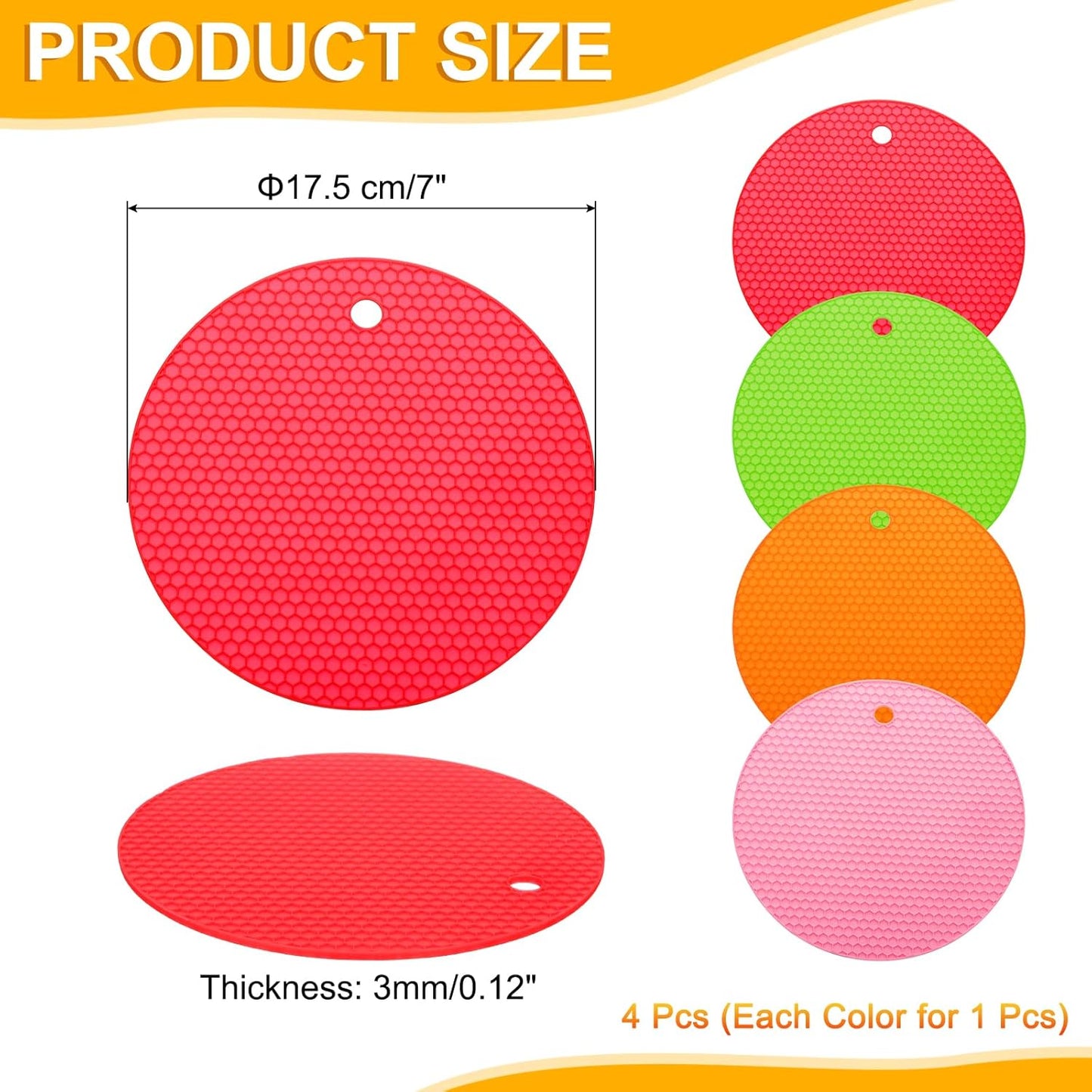 uxcell 4pcs Silicone Jar Opener Pads, 17.5cm/7" Texture Can Opener Multipurpose Round Bottle Lid Opener Non-Slip Coasters for Weak Hands Seniors Children, Black