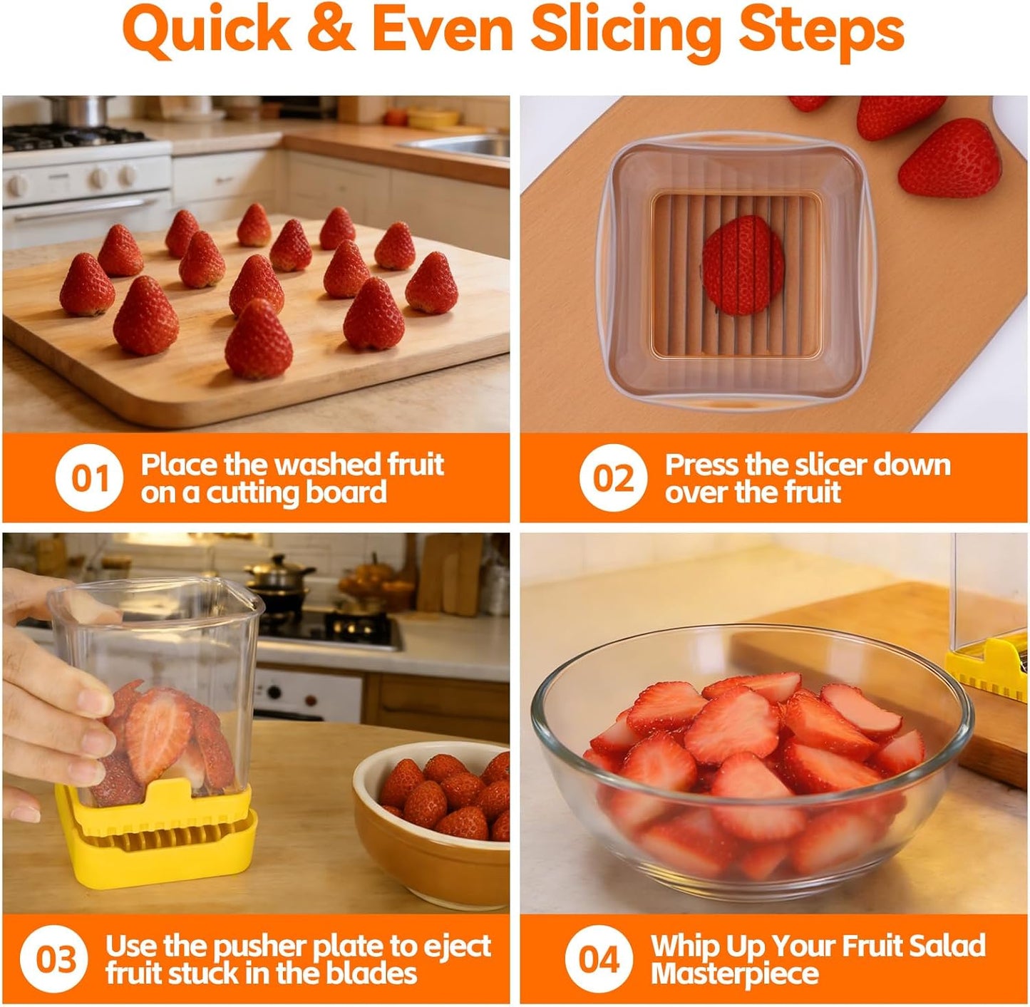Fruit Slicer Cup for Strawberry, Banana, Hard-Boiled Egg - Detachable Cutter with Push Plate - 304 Stainless Steel Blade - Rapid & Safe Slicing Kitchen Gadget for Quick Meal Prep (Black)