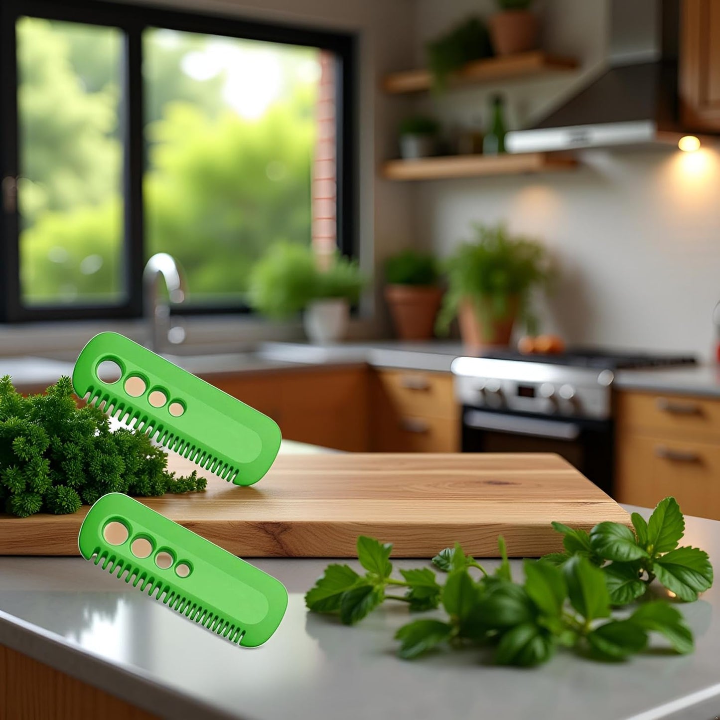 2Pcs Green Leaf Herb Stripper,Vegetable Herb Eliminator Comb Kitchen Herb Leaf Stripping Tool Herb Pealer for Kale, Chard, Collard Greens, Kitchen Utensils and Gadgets, Seasoning and Spice Tools