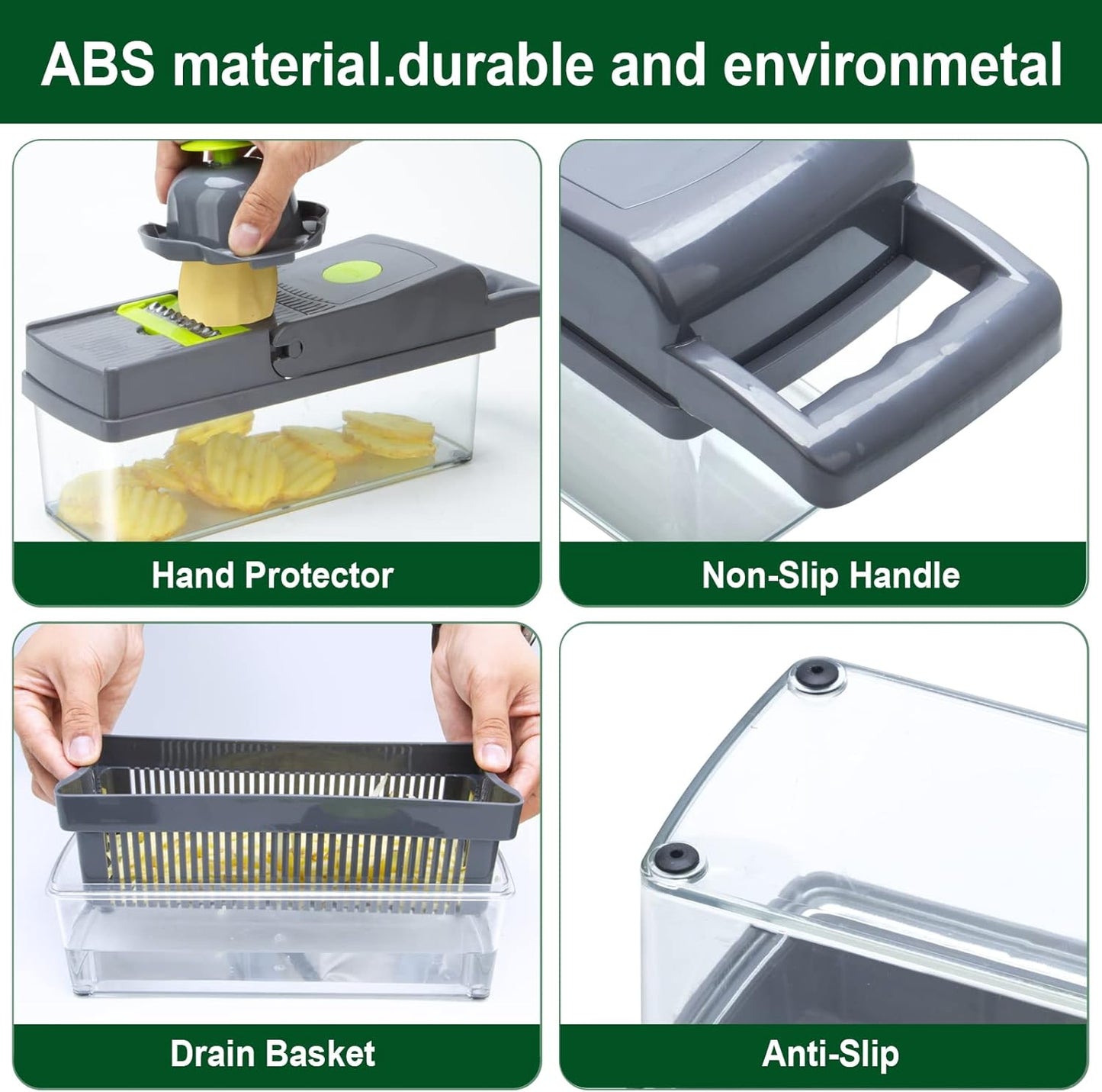 Multifunction Vegetable Chopper, 8 Blades Vegetable Slicer, Onion Chopper Cutter Dicer Egg Separator Grater Slicer with Push Button, Hand Guard, Large Capacity Container