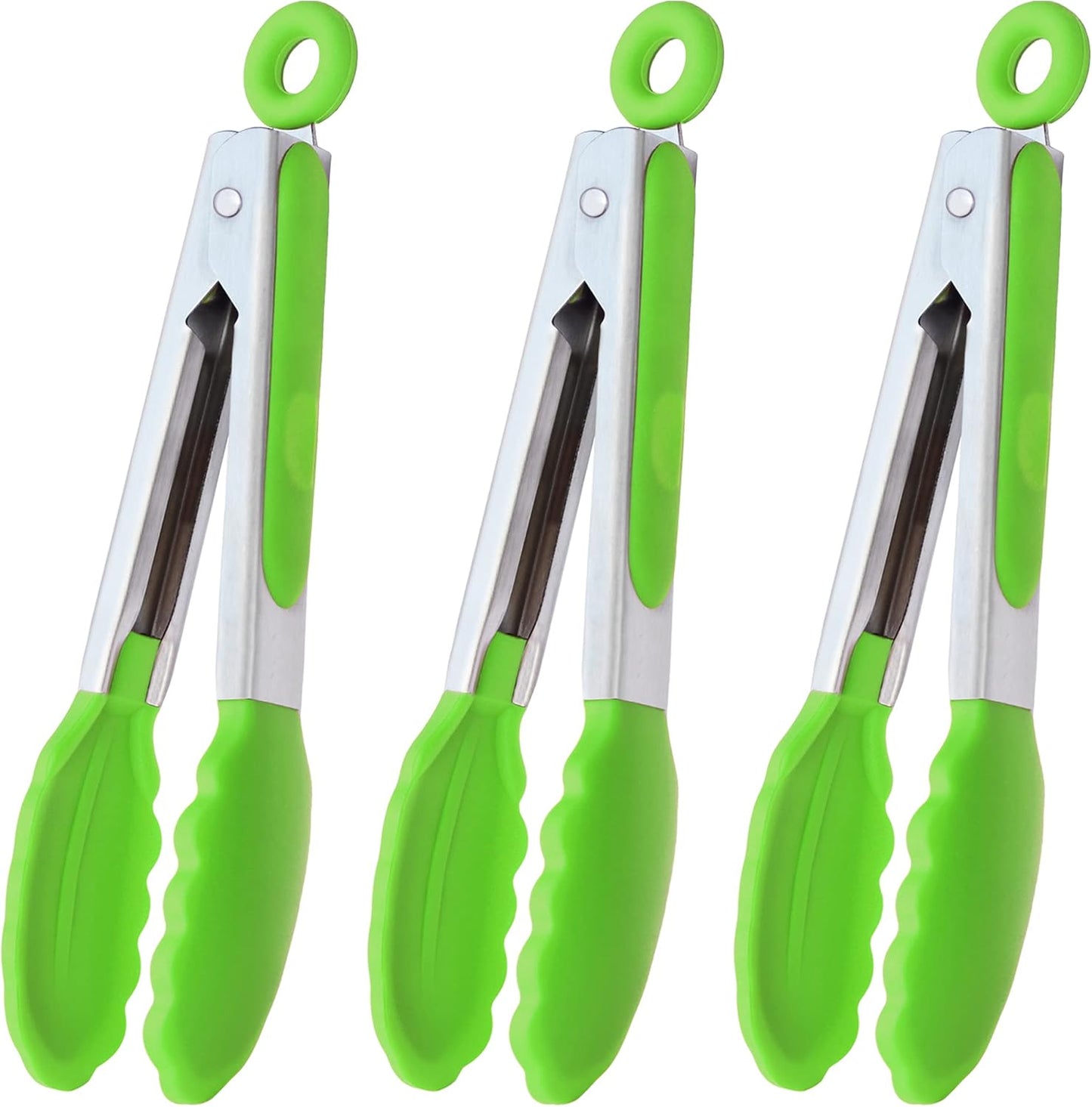 HINMAY Small Silicone Tongs 7-Inch Mini Serving Tongs, Set of 3 (Black Gray White)