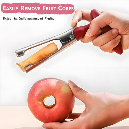 Apple Corer,Stainless Steel Fruit & Pepper Corer Tool with Serrated Blades for Apples,Pears & Bell Peppers | Dishwasher Safe (Red)