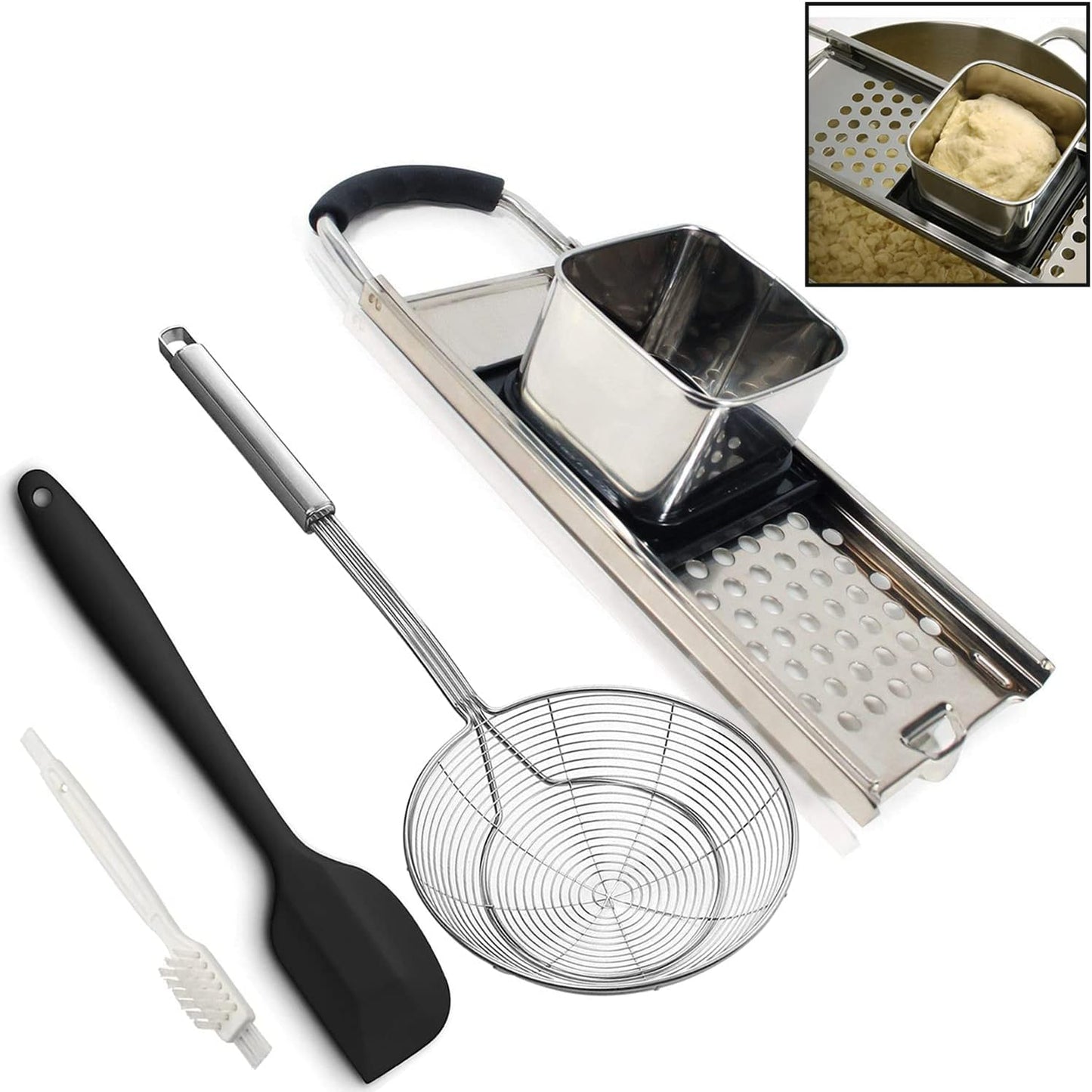 KEISSCO Stainless Steel Spaetzle Maker with Comfort Grip Handle, Homemade Traditional German Egg Noodle Dumpling Making Tool Set