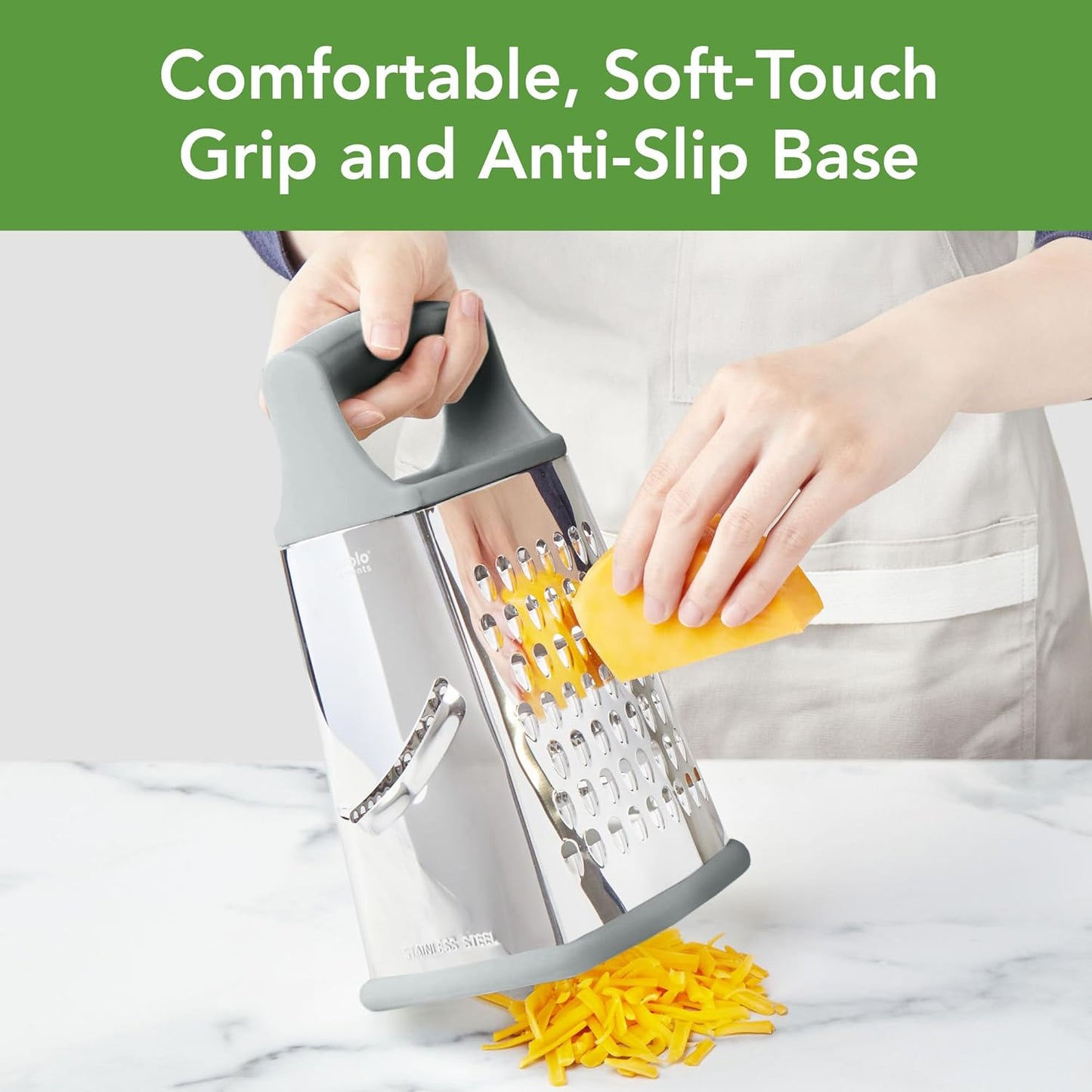 Tovolo Box Grater 4 Sided Large Stainless Steel Cheese Grater for Shredding Vegetables and Zesting, Easy to Clean Dishwasher Safe Box Grater with Ergonomic Handle and Non Slip Base, Charcoal Gray