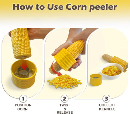 Corn Stripper for Corn on the Cob | Corn Peeler with Ultra-Sharp Serrated Stainless Steel Blades & Corn-Shaped Ergonomic Grip, 2-Pack, Kitchen Gadgets