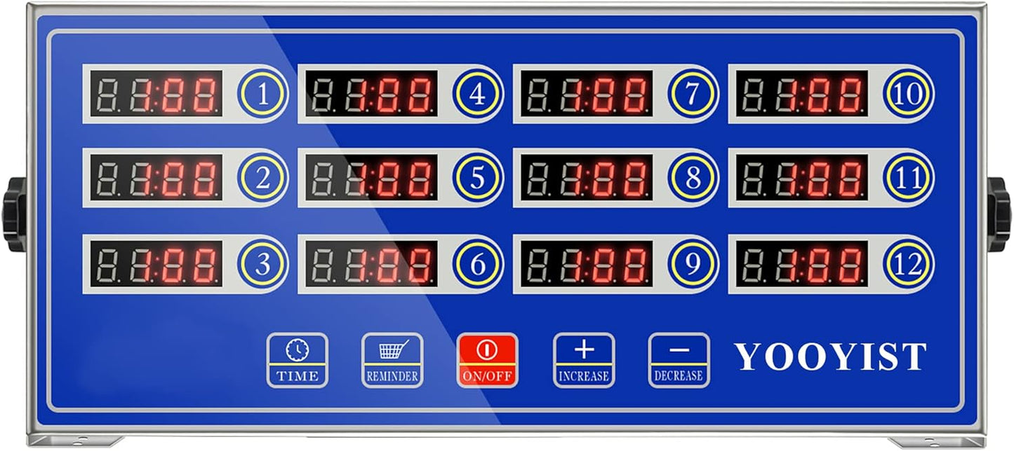 Precision Kitchen Timers for Cooking – 12 Channel Commercial Kitchen Timer Restaurant Kitchen Supplies – Stainless Steel Digital LED Chef Cooking Timer – Reminder Function, Loud Alarm, Black