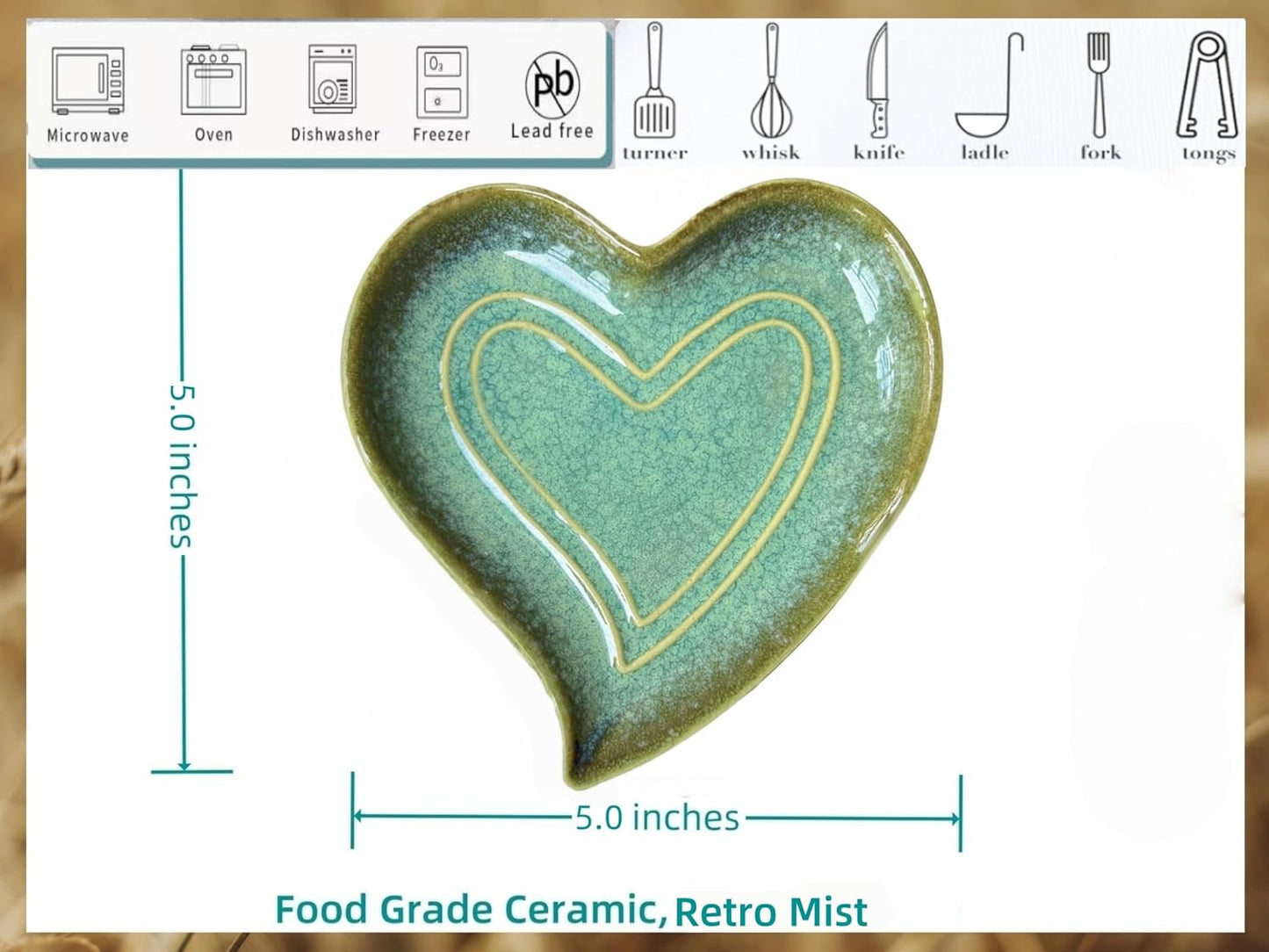 Ceramic Spoon Rest for Stove Top, Heart Cute Spoon Rest for Kitchen Counter, Cooking Spoon Holder for Kitchen Counter, Utensil Rest Spatula Rest Ladle Holder Tong Rest (Retro Red)