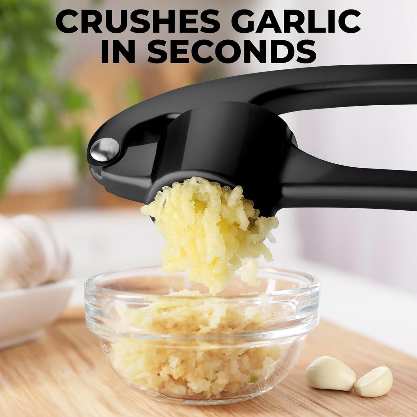 Zulay Kitchen Premium Garlic Press Set - Rust Proof Professional Garlic Mincer Tool - Easy-Squeeze, Easy-Clean with Soft, Ergonomic Handle - Silicone Garlic Peeler & Brush (Silver)