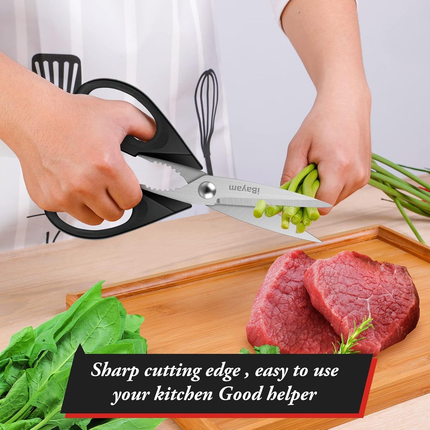 iBayam Kitchen Scissors All Purpose Heavy Duty 2 Pack with Protective Sheath, Stainless Steel Shears Kitchen Utensils Set for Cutting Food Cooking Meat Poultry Dishwasher Safe Soft Comfort-Grip