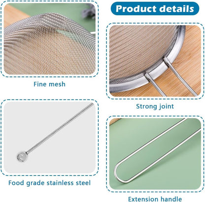 Cocktail Strainer Set, 2 Pack Stainless Steel Fine Mesh Bar Strainers with Muddler, 3.35 in Size, for Cocktails Tea Coffee Juice, Home Bar and Shaker Use