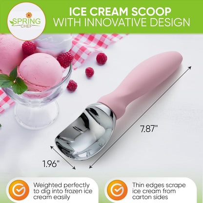 Spring Chef Heavy Duty Ice Cream Scoop with Comfortable Handle - Professional Ice Cream Scooper for Gelato, Sorbet, Cookie Dough, Melon, Frozen Yogurt - Dishwasher Safe Metal Kitchen Tool - Black
