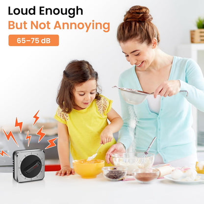 Mechanical Kitchen Timer with Magnet: Wind Up Cooking Timer Clock with Loud Alarm, Kitchen Timers for Cooking, No Battery Manual Food Timer for Baking, BBQ, Seniors & Daily Reminders