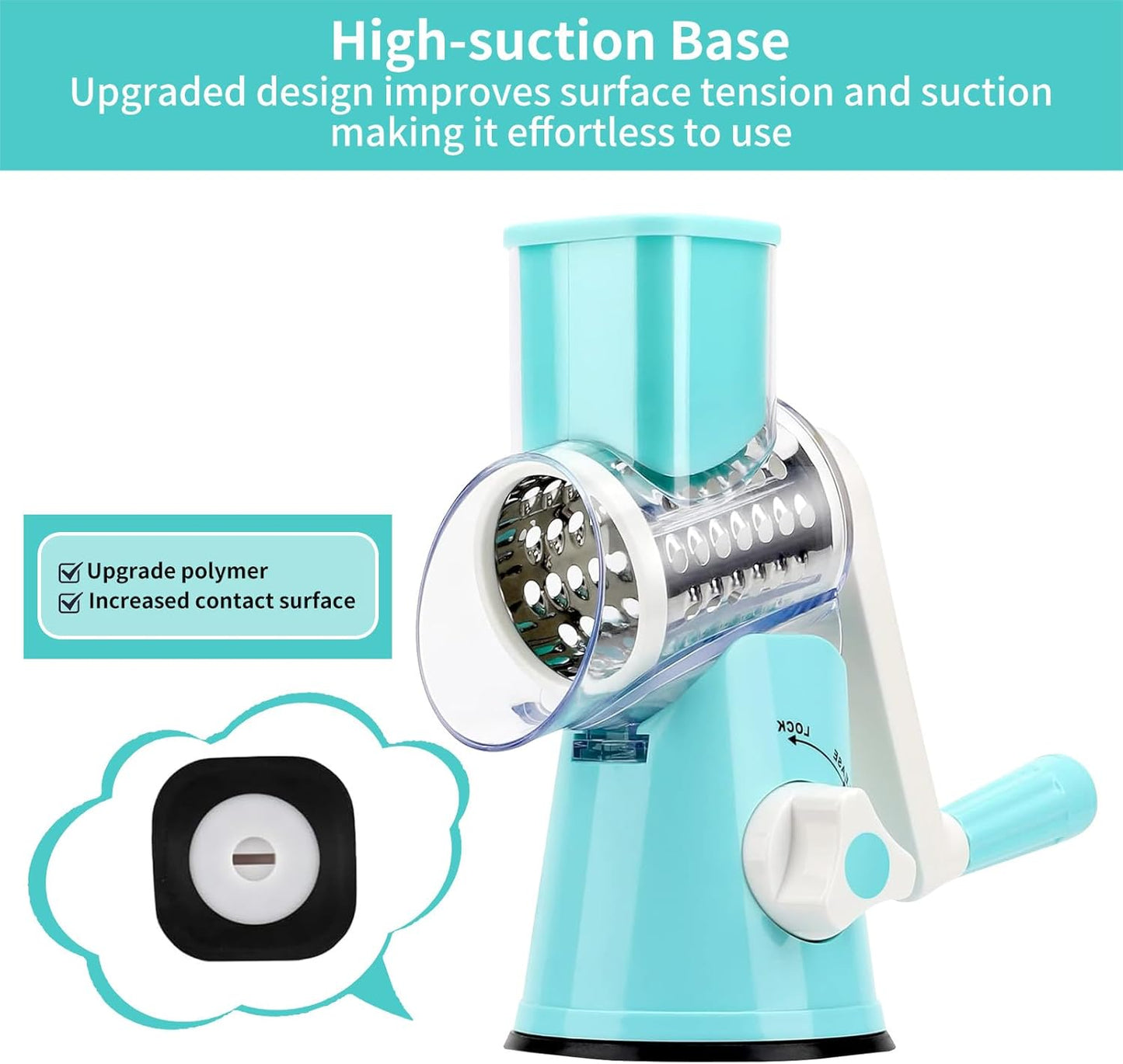 Cheese Grater Hand Crank With High-suction Base, Multifunctional Hand Cheese Grater with Handle, Rotary Cheese Shredder Vegetable Slicer Nuts Grinder, Blue