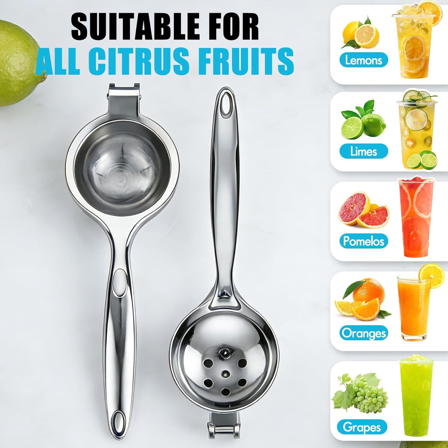 Lemon Squeezer Manual, Large Handheld Metal Lemon Juicer Squeezer Dishwasher Safe, Heavy Duty Lemon Press Squeezer is Suitable for Lemon, Lime, and Citrus,Easy to Use and Clean - Silver