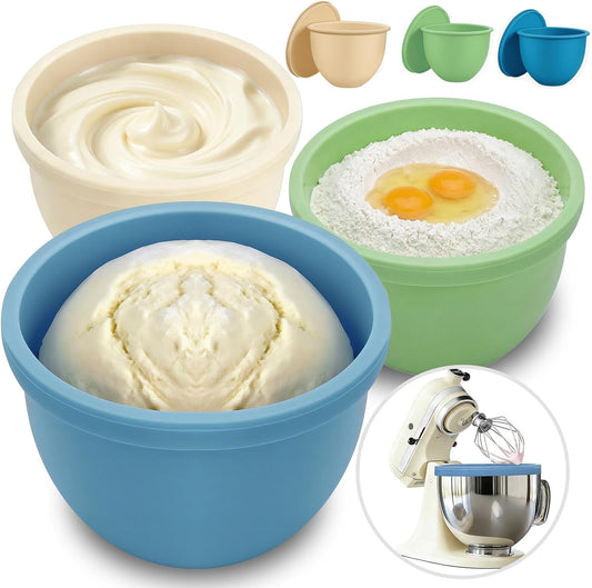 GuanQiao Silicone Bowl Liners for 5 Qt KitchenAid Mixers, 3 Liners with Lids
