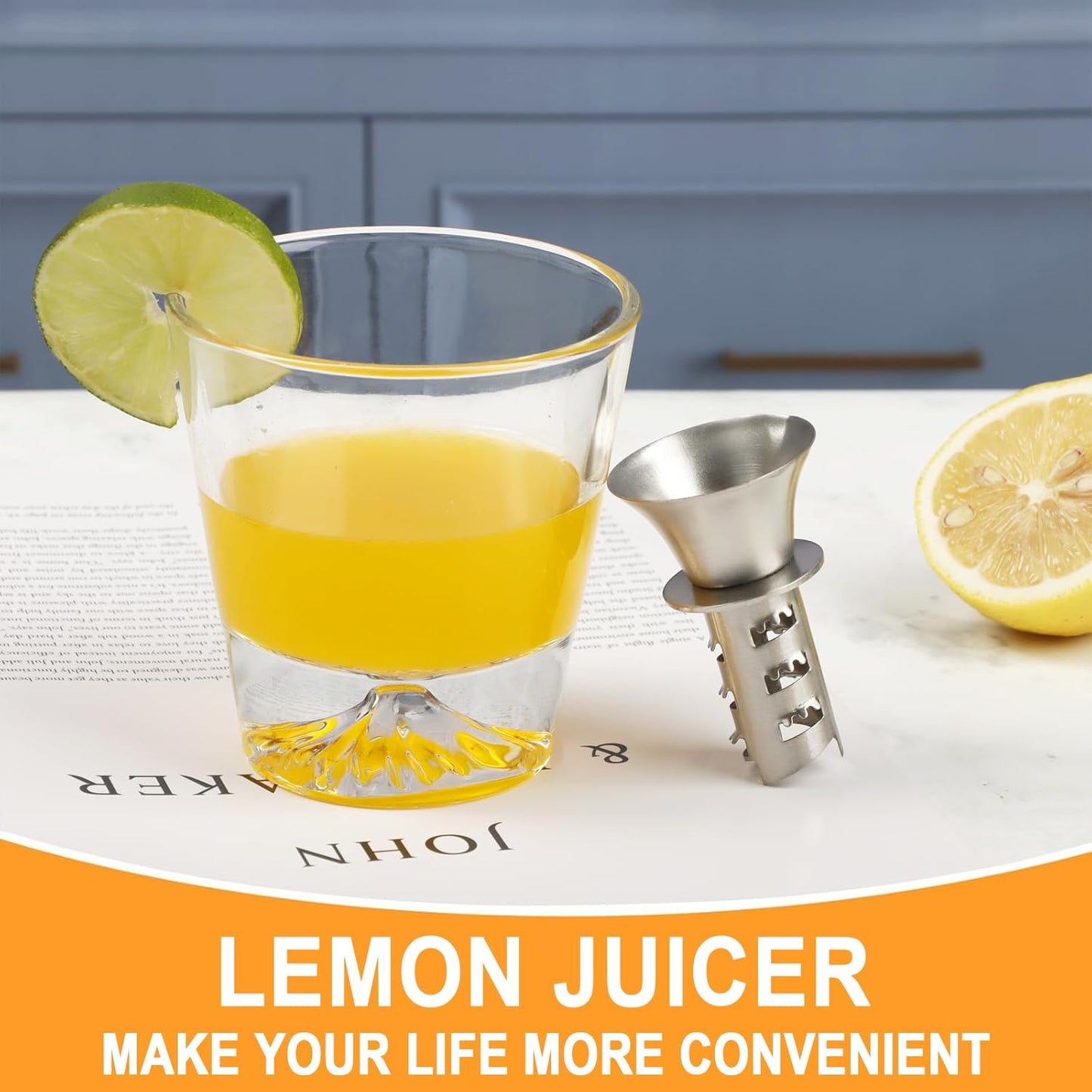 KAYCROWN 18/8 Stainless Steel Manual Lemon Juicer Squeezer, Easy Squeeze Small Hand Juicer and Reamer, Hand Citrus Juicer and Lemon Pourer, Screw Limes squeezer, Dishwasher Safe, Pack of 2