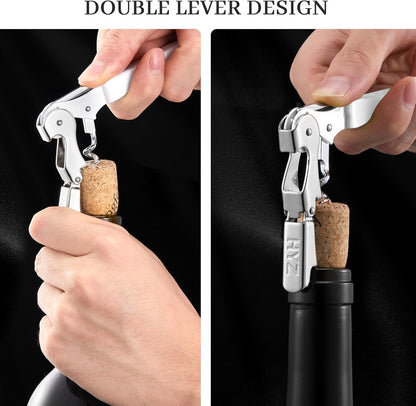 HYZ 2-Pack Wine Opener Waiter Corkscrew, Professional Wine Key for Servers, Bartender, with Foil Cutter, Manual Wine Bottle Opener Double Hinged (Black)