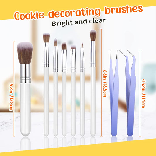 Sinmoe 10 Pieces Cake Candy Decorating Brushes Tools Cookie Decoration Brushes Pastry Brush and Stainless Steel Straight and Curved Tip Tweezers Pasta Tweezers for Baking Fondant (Purple Color)
