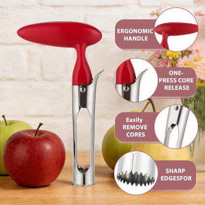 Premium Apple Corer Tool, Apple Core Remover with Sharp Serrated Blades, Ergonomic Handle & Stainless Steel - Easy Push for Quick Coring, Fruit Core Remover for Apples, Pears, Peppers